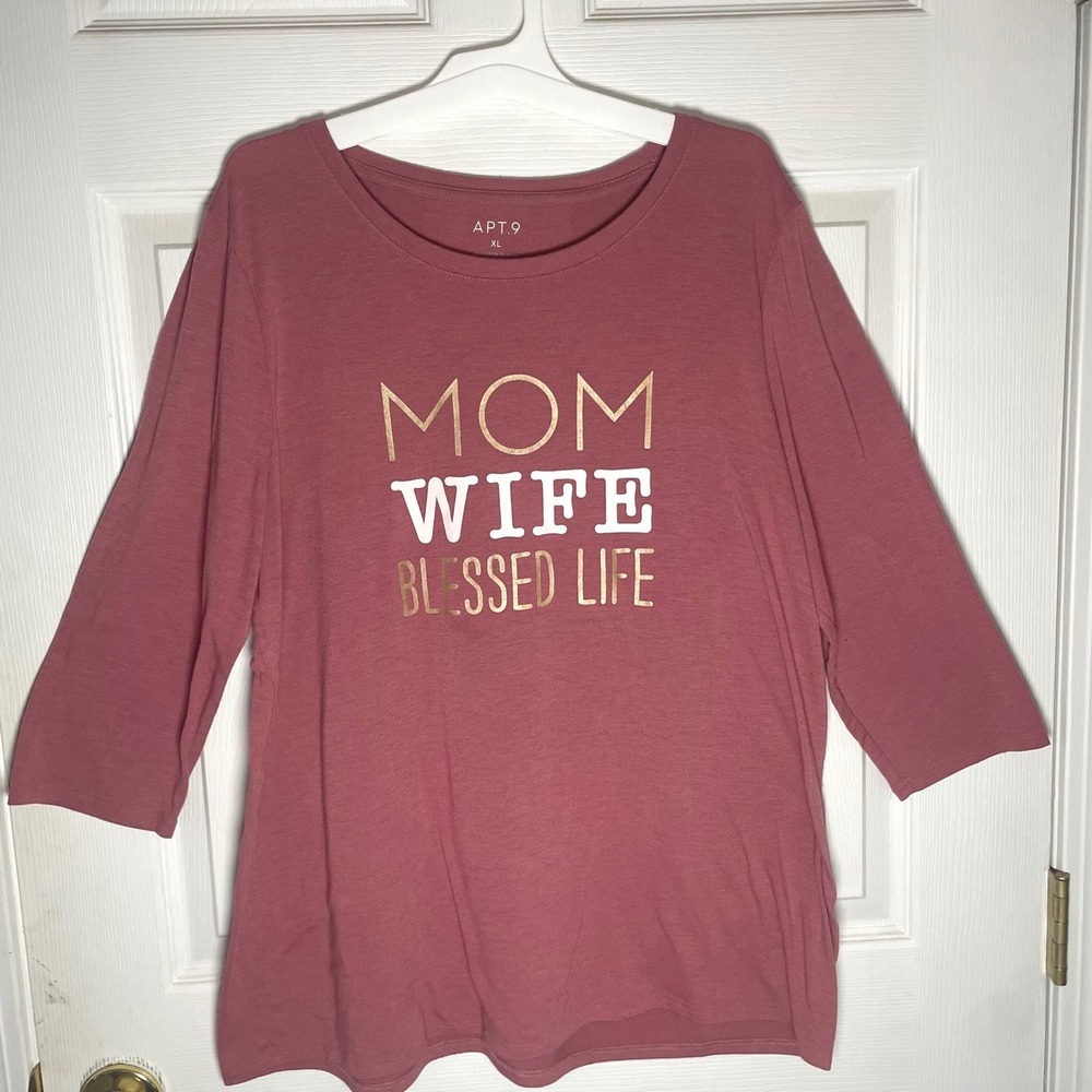 Apt 9 Womens XL Mom‎ Wife Blessed Life 3/4 Sleeve T-Shirt Top